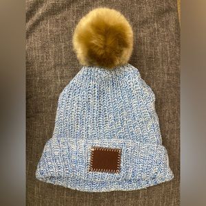 Love Your Melon 💕 adult beanie w/ pompom -light blue w/tan pompom